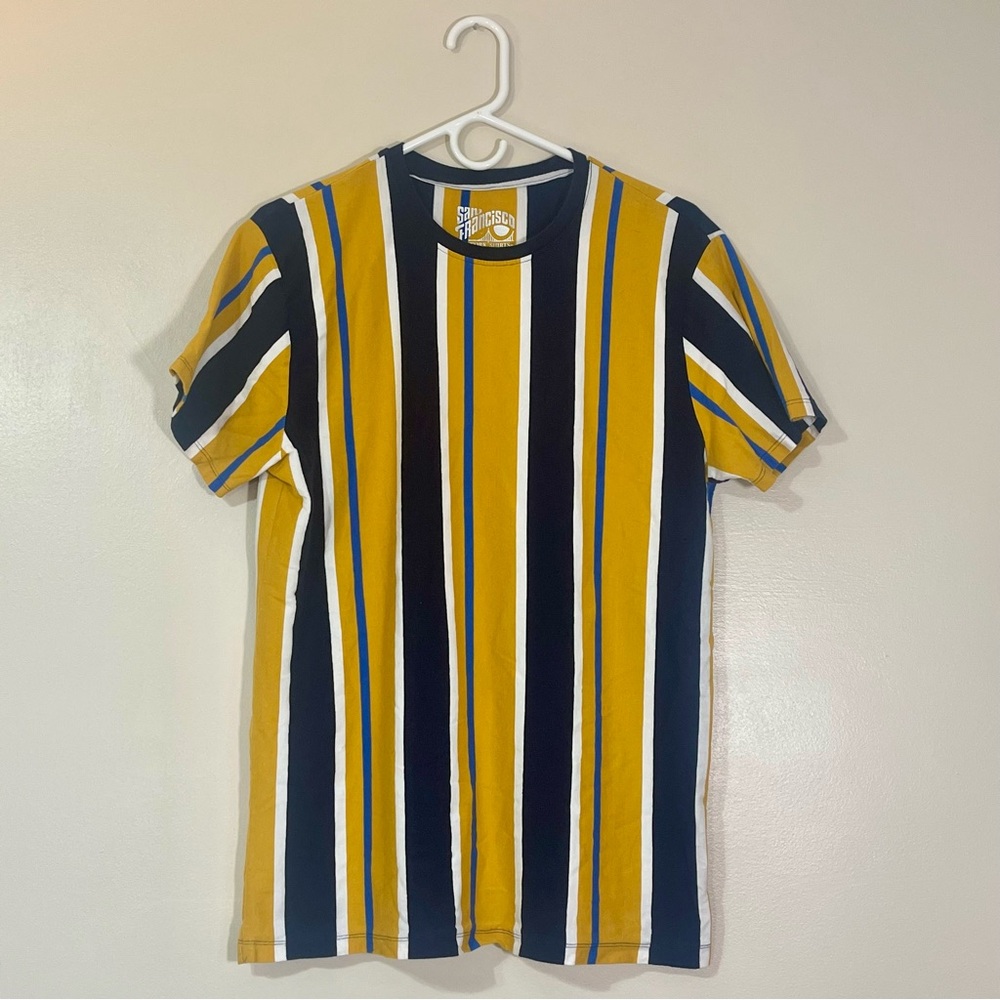Men’s Size L San Francisco Vibrant Striped Yellow & Black Short Sleeve Shirt